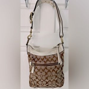 Coach Monogram White Leather trim crossbody